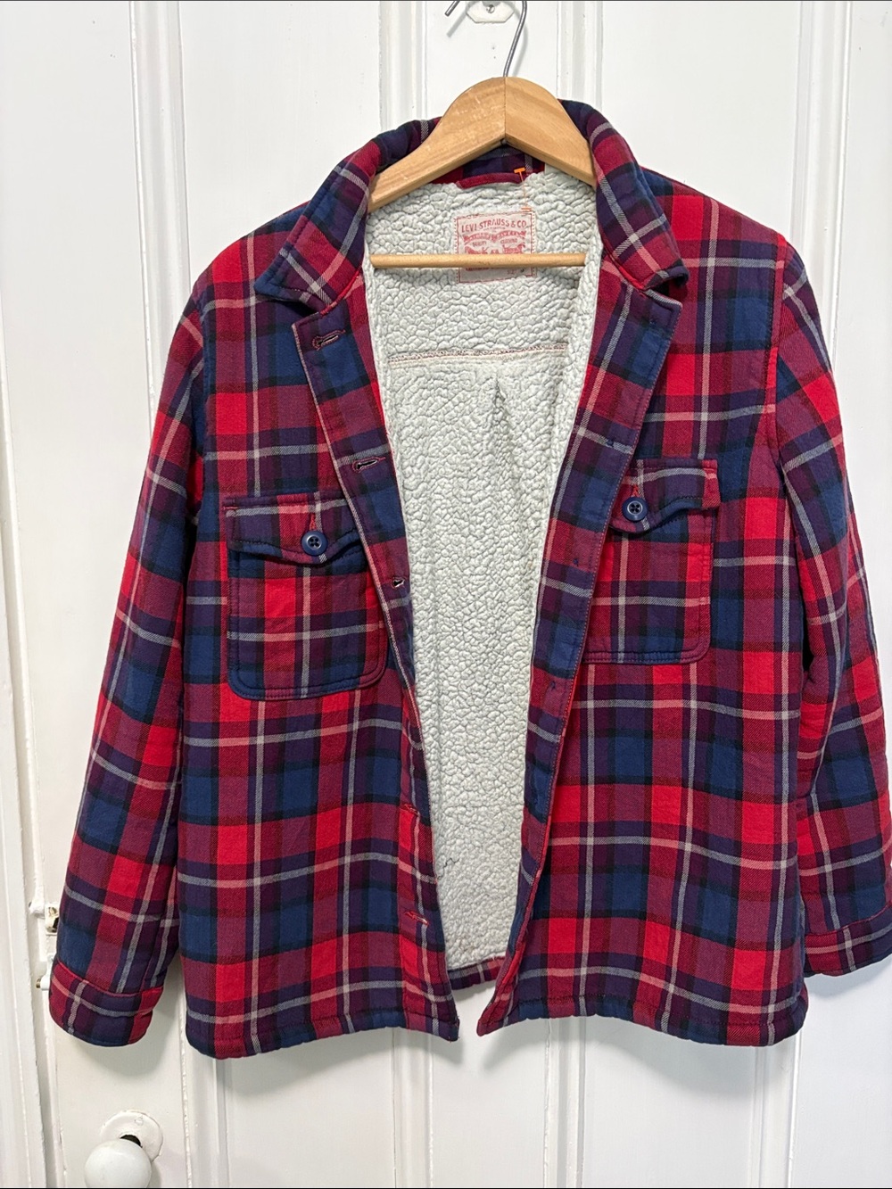 Levi's Red & Navy Plaid Sherpa-Lined Jacket